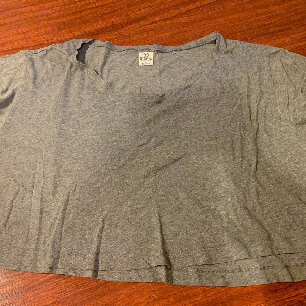 Women's Cropped PINK VS Grey Loose Short Sleeve Top S